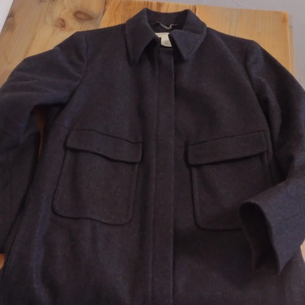 J Crew Black Charcoal Heavy Wool Blend Full Zip Long Winter OverCoat Size S